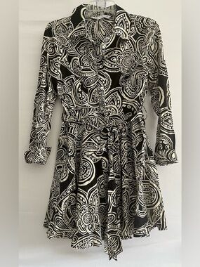 ZARA 100% Cotton Paisley Floral Mini Shirt Dress XS | Monochrome Boho Chic